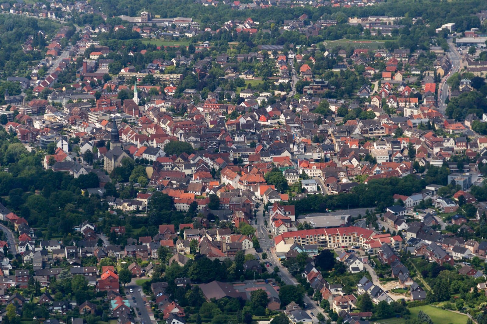 Ortsansicht von Beckum im Kreis Warendorf mit Stadtsilhouette